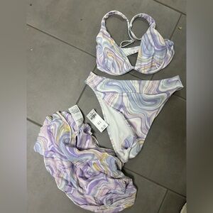 Hollister Swirl Pattern Bikini Set with Cover-Up
